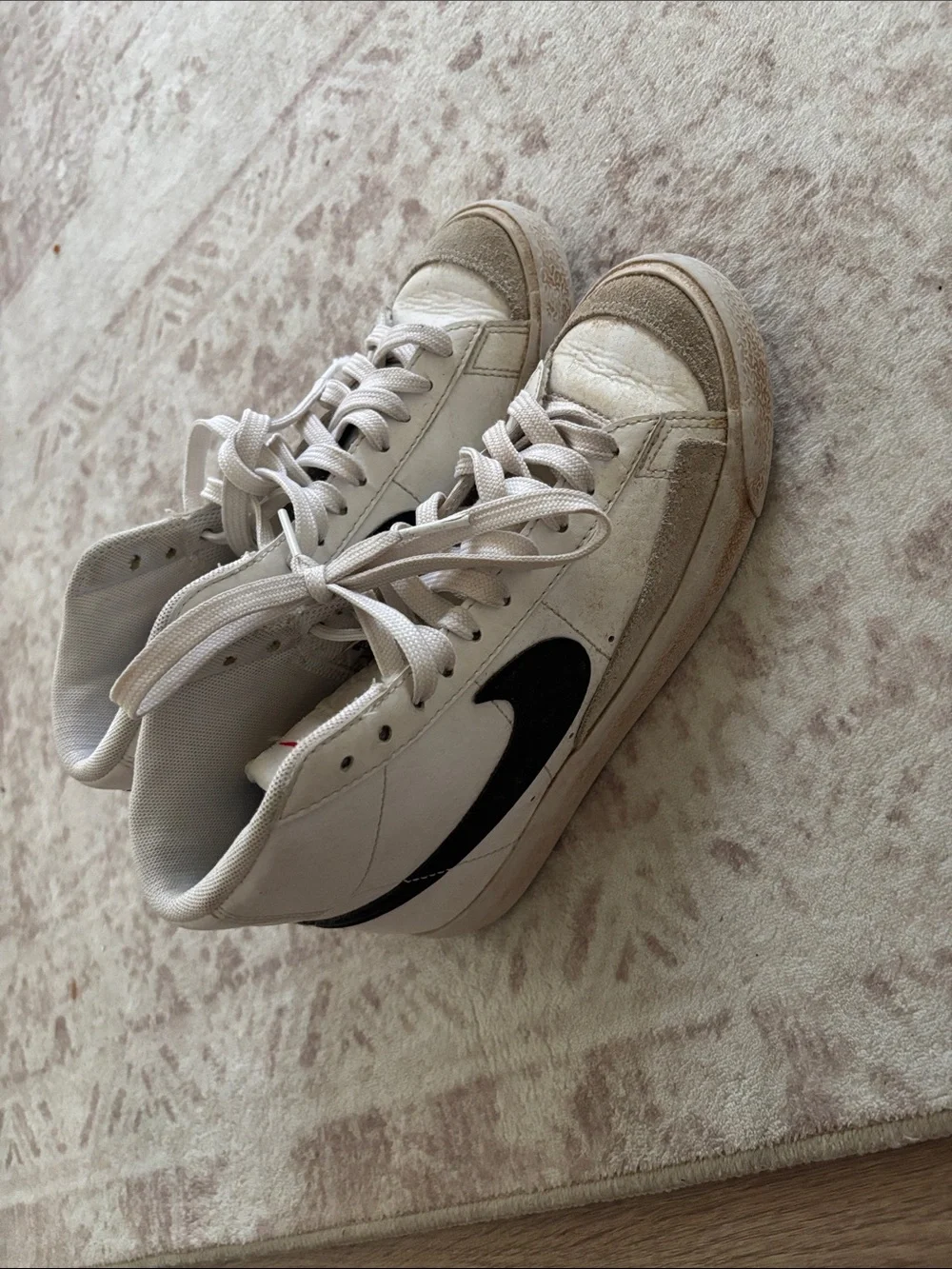 Nike Kids White High-Top Sneakers with Black Swoosh